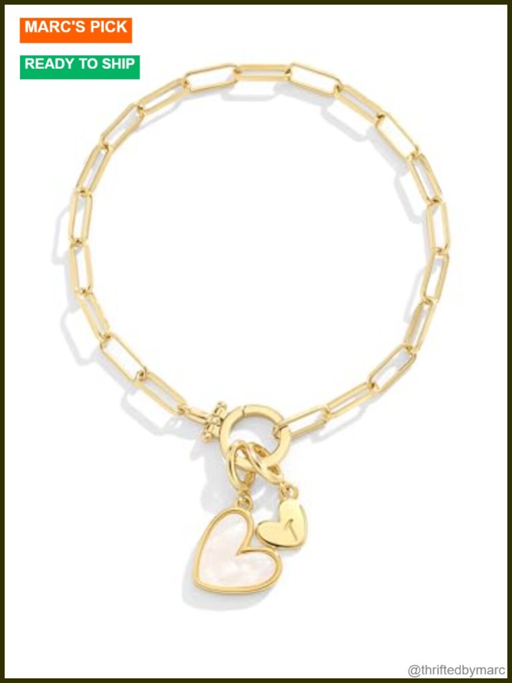 Mint & Lily Mother of Pearl Initial Heart Bracelet Gold Plated